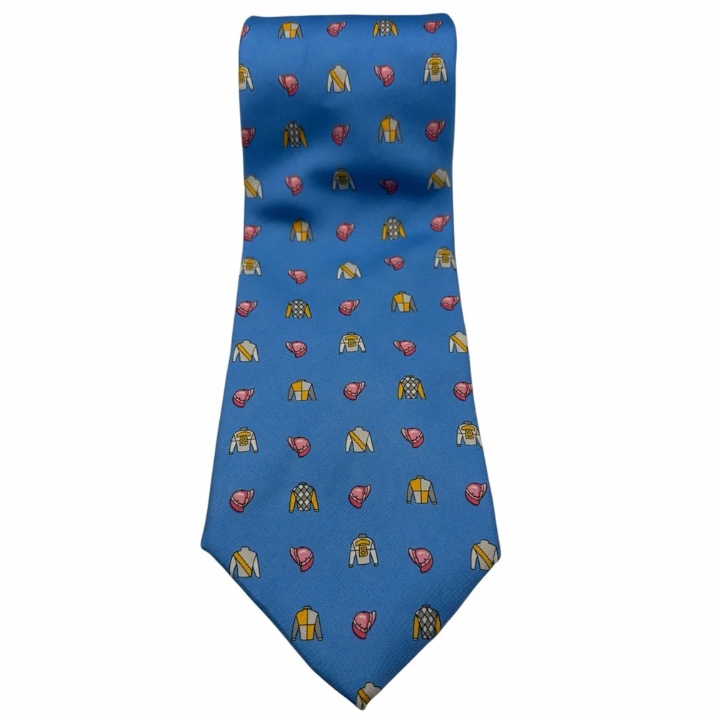 Brooks Brothers‎ All Silk Jockey Hat Shirt Neck Tie Blue Yellow Pink